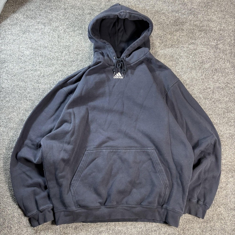 Adidas Hoodie Mens XL Blue Pullover Fleece Small Logo Kangaroo Pocket Casual